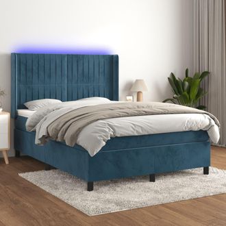 vidaXL Cama Box Spring Colch&oacute;n Y Led Terciopelo Azul Oscuro 140x190 Cm Vidaxl