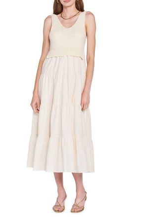 En Saison Mixed Media Tiered Midi Dress in Natural at Nordstrom, Size Large