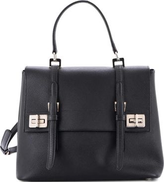 Prada Half Flap Double Turn Lock Saffiano Leather Medium satchel - Zwart