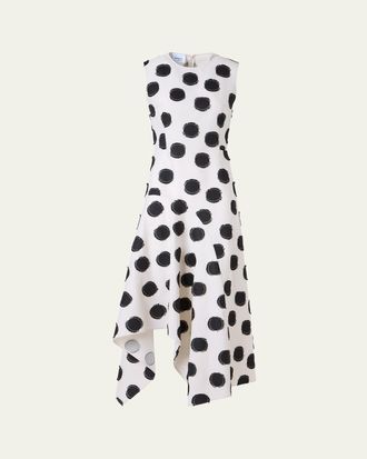 Akris Sleeveless Fringed Polka-Dot Jacquard Midi Dress
