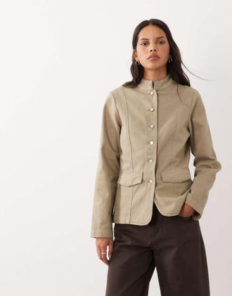 Asos giacca in denim con dettaglio al colletto neutra-Neutro
