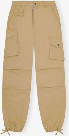Ganni Brown Camel Washed Twill Trousers - Size 34 Organic Cotton