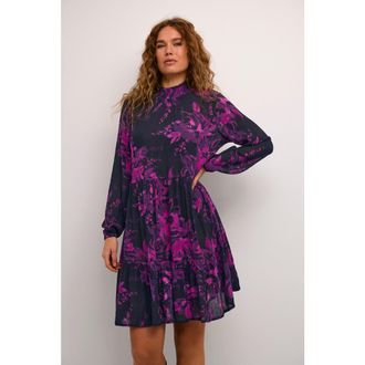 Kaffe Karikka Dress Long Sleeves High Neck in Black/purple Painted at Nordstrom, Size 10