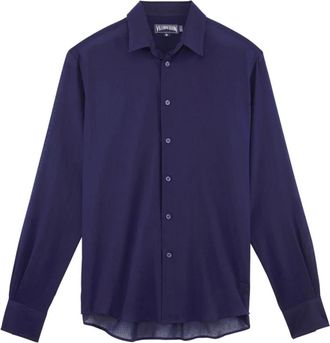 Vilebrequin Licht Solid Unisex Katoen Voile Shirt - Heren - Casual Overhemden - Blauw - 3XL - Katoen - Overhemden