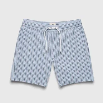 Surfside Supply Co. Jimmy 6.5 Seersucker Stripe Volley Swim Trunks in Skyway Blue at Nordstrom, Size Xx-Large
