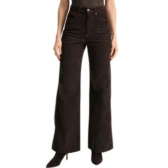 Veronica Beard Taylor High Rise Wide Leg Corduroy Pants In Dark Umber