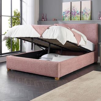 Aspire Home Accents Boucl&eacute; Upholstered Garland Ottoman Bed Frame in Rose | Size: Super King
