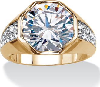 Palm Beach Jewelry Mens 6 TCW Round Cubic Zircona Octagon Ring Gold-Plated