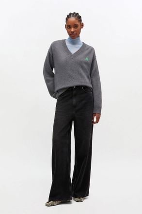 Ganni Grey Wool Mix V-neck Jumper - Size XXS/XS Viscose