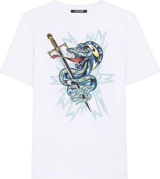 Roberto Cavalli Snake Print Graphic Cotton T-Shirt, Size XX-Large