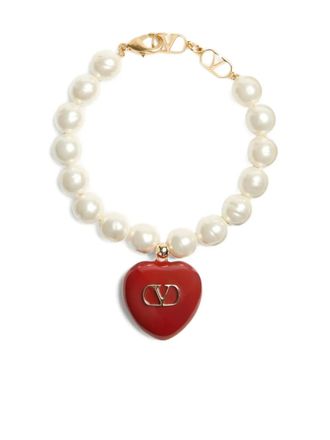 Valentino Garavani Coeur Royal bracelet - women - Enamel/Faux Pearl/Gold Plated Brass - M - Neutrals