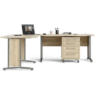 Dmora Scrivania Agerato, Scrittoio multiuso, Tavolo per ufficio porta pc, Piano di lavoro, 230x200 h75 cm, Grigio e Quercia - Dmora