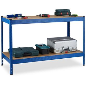 Relaxdays Relaxdays - Banco De Trabajo, 2 Niveles De Altura Ajustable, 90,5 X 141 X 61 Cm, Mesa Carpinter&iacute;a Para Taller, Acero, Azul