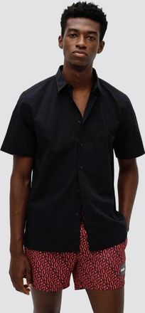 HUGO BOSS Mens HUGO Ebor Relaxed Fit Mens Stretch Cotton Shirt - Black 001 - Size: 38/Regular