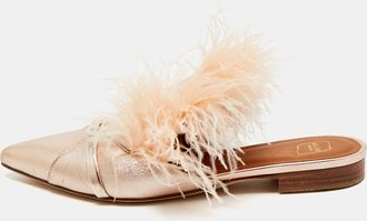 Malone Souliers Metallic Leather And Feather Pointed Toe Flat Mules