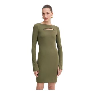 Patrizia Pepe Kleedjes, Dames, Groen, S, Leer, Jurk met lange mouwen