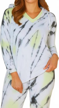 French Kyss Womens Marble Wash V Neck Hoodie In Lime