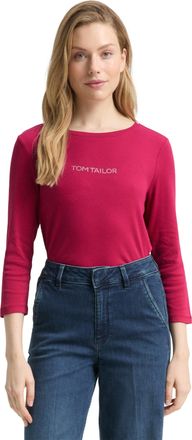 Tom Tailor 3/4-Arm-Shirt TOM TAILOR, Damen, Gr. XXL, schwarz pink, Web, Obermaterial: 97% Baumwolle, 3% Elasthan, unifarben, slim fit normal, Rundhals, gerader A