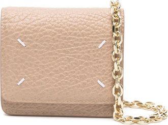 Maison Margiela logo-embroidered wallet-on-chain - women - Brass/Calf Leather/Viscose/Zinc - One Size - Neutrals