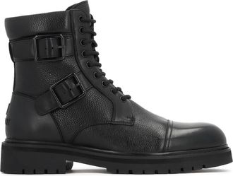 Kazar Zwarte leren herenlaarzen met gespen en vetersluiting - Heren - Veterlaarzen - Zwart - 39 EU - Leer - Schoenen