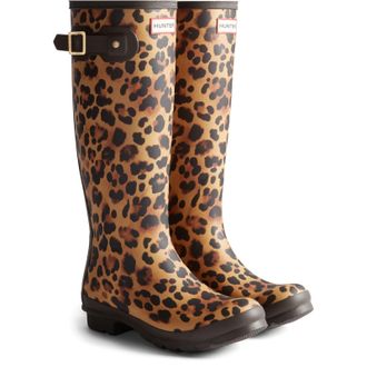 Hunter Dames Original Tall Leopard Laarzen Rubber Dames Leopard Print/Chocoladebruine Wellington Laarzen