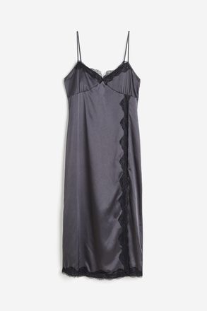 H&M Slipdress aus Satin mit Spitzenbesatz - Dunkelgrau