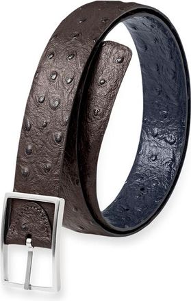 Paul Fredrick Ostrich Embossed Reversible Belt in Navy/brown at Nordstrom, Size 40