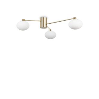 Netlighting HERMES 3 Light Globe Multi Arm Semi Flush Ceiling Lamp Brass in Yellow