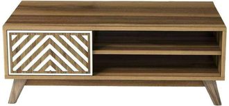 Dmora Mesa de café Dpratell, Mesa de centro baja, Revistero para sofá, Estante de la sala de estar, 105x60h38 cm, Nogal y Blanco - Dmora