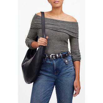 Madewell Stripe Off the Shoulder Alpaca Blend Sweater in Night Vision Stripe at Nordstrom Rack, Size Xx-Small