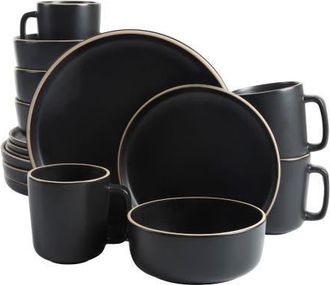 Gibson Home Zuma 16-Piece Matte Stoneware Dinnerware Set in Black at Nordstrom