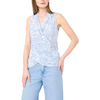 Vince Camuto Print Crossover Wrap Sleeveless Knit Top in Lake Breeze at Nordstrom, Size X-Small