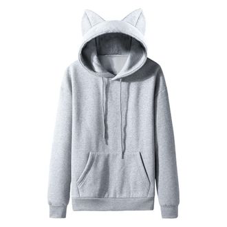 Generic Gsheocm Cool Hoodies Men Hoodie Boys 158-2023 Autumn/Winter Cat Ear Fleece Couple Plain with Hood Womens Hoodie for Women Hooded Sweat Jacket