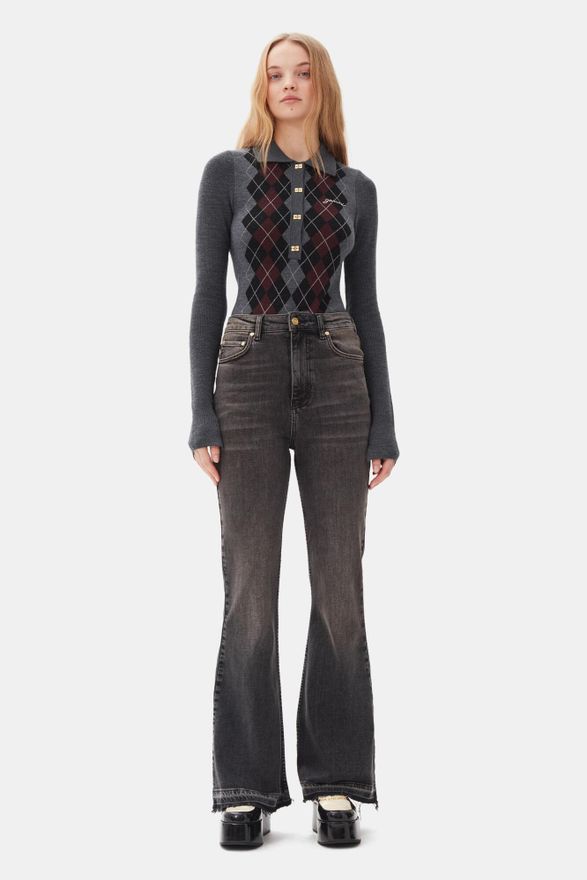 Flared Jeans in Washed Black/Black Size 24 Womens