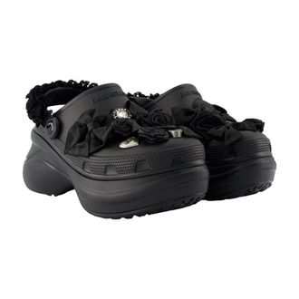 Balenciaga Womens Ruched Synthetic Clog Sandal Black