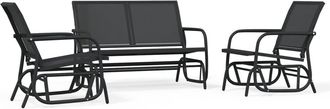 vidaXL Set De Muebles Con Mecedoras Jard&iacute;n 3 Pzs Acero Textilene Negro Vidaxl