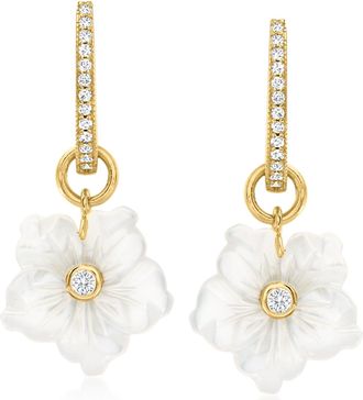 Ross-Simons Mother-Of-Pearl and. White Topaz Removableflower Hoop Drop Earrings in 18kt Gold Over Sterling