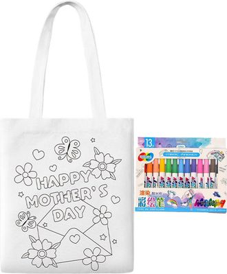 Generic Canvas Tote Bag for Painting - Coloring Canvas Tote Bags,Mothers Day Art Craft with Paint Pens Learning Activities for Kids Ages 3+ Girls Boys Kinderg