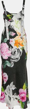 Off-white Multicolour Floral Print Silk Strappy Midi Dress