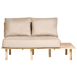 Beliani Beliani - Sof&aacute; 2 Plazas Estilo Japandi Estructura Madera Clara Respaldo Con Mesa Plegable Tapizado De Tela Beige Salo