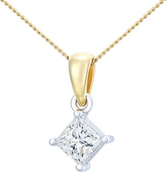 Jewelco London 18ct Gold Princess 3/4ct Diamond Solitaire Pendant Necklace 18 - PP0AXL4838Y18JPK