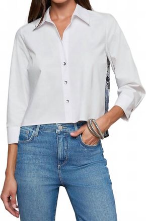 L'agence Fawn Panther Print Shirt In Ivory Multi Floral Scarf