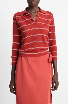 Vince Stripe Cotton Piqu&eacute; Polo in Brick Rose/off White at Nordstrom Rack, Size Medium