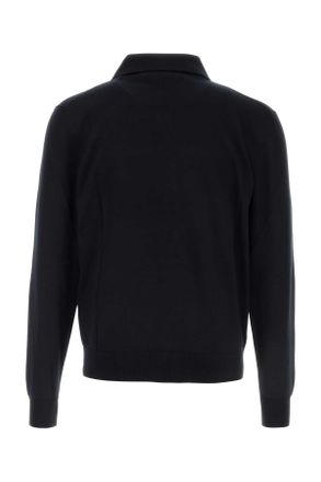 Saint Laurent Mens Midnight Blue Silk Blend Polo Shirt Bleunuit Exterior: Cotton