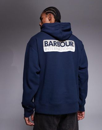 Barbour Wendell - Felpa con cappuccio oversize blu navy con logo e stampa sul retro