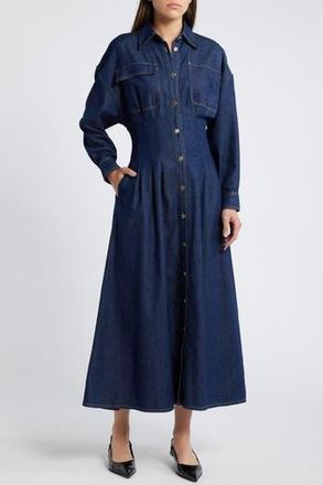 Frame Denim Nipped Long Sleeve Twill Maxi Dress in Rinse at Nordstrom Rack, Size 0