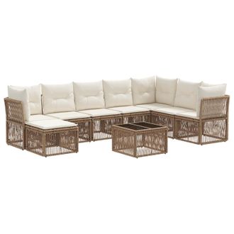 vidaXL Conjunto De Sof&aacute;s De Jard&iacute;n 9 Pcs Beige Rat&aacute;n Sint&eacute;tico Vidaxl