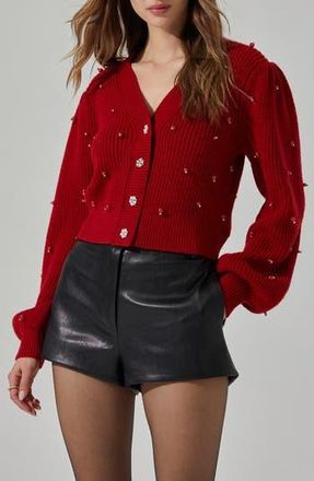 ASTR the Label Delsie Embellished Cardigan in Red at Nordstrom Rack, Size Large