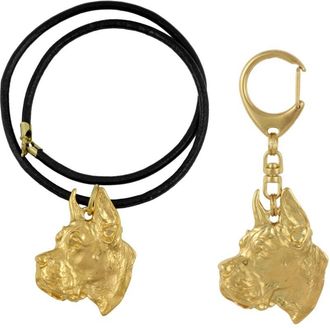 OEM Gran Dan&eacute;s I - Llavero Y Collar Con Perro En Caja, Producto Ba&ntilde;ado En Oro De Alta Calidad, Marca Art-dog