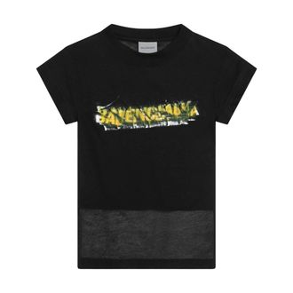 Balenciaga T-Shirts, female, Black, Size: XS Messy Spray Chopped Back T-shirt